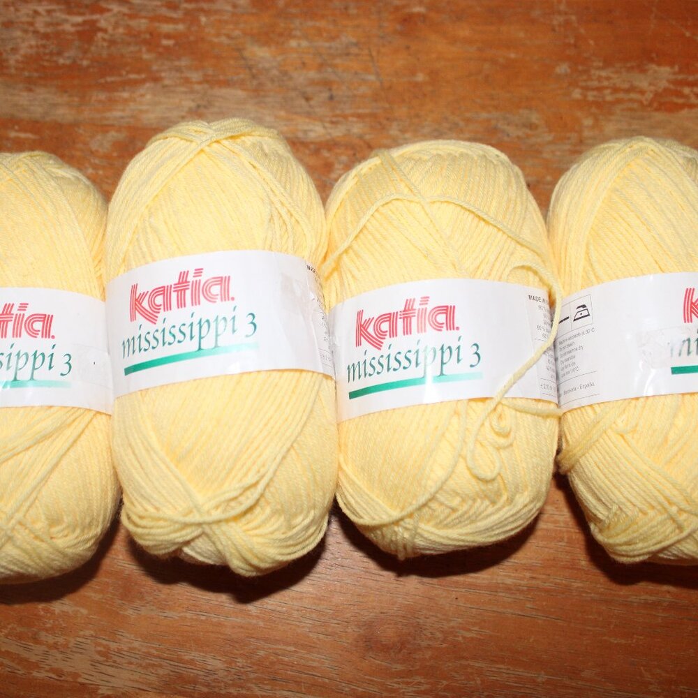 4 Balls KATIA Mississippi 3 Yellow Cotton Blend Yarn 230 yd Each New Fingering
